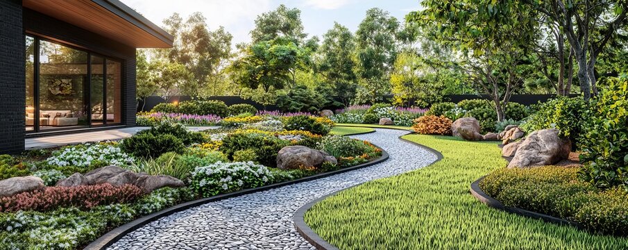 Residential garden landscape planning, holographic garden blueprints, futuristic home landscaping, augmented reality yard design