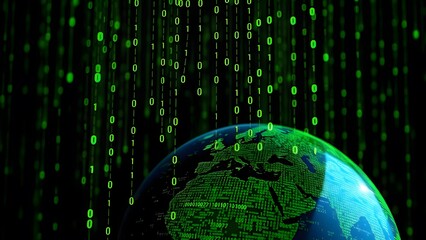 Computer internet background. Matrix on vector background. Binary code. Green falling numbers on a dark background. Programming and hacking concept.