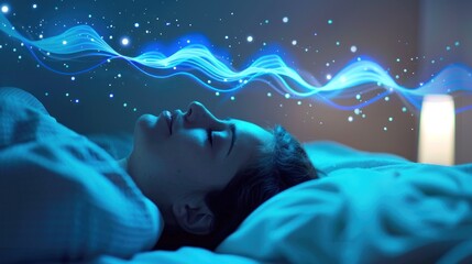 Sleeping Woman with Blue Energy Wave Above Her
