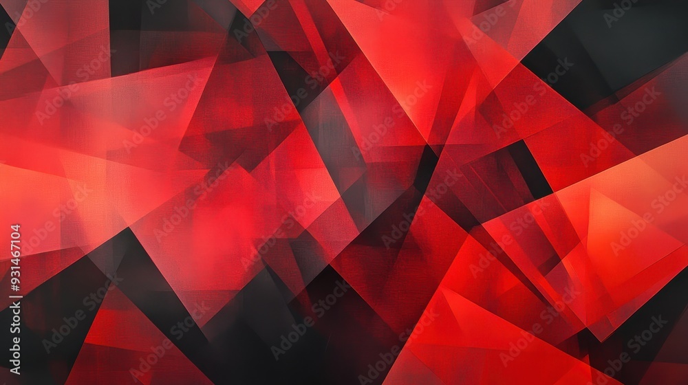 Wall mural abstract composition featuring sharp red and black geometric shapes.