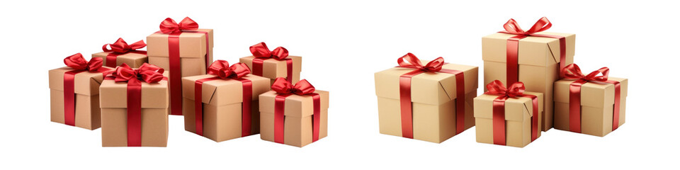 Obraz premium Brown gift box red ribbon set