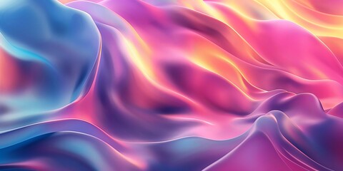 Obraz premium Dynamic gradient waves in shiny fabric, blending vibrant colors like neon pink and purple