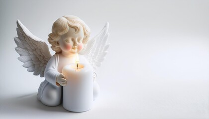 White angel shaped candle on a white background