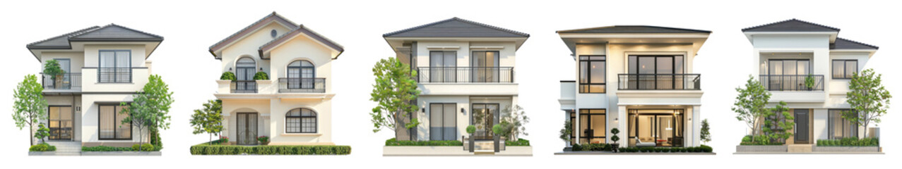 Contemporary suburb house png cut out element set