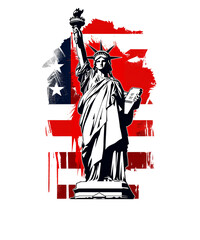 statue of liberty with american flag