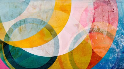 Fototapeta premium A vibrant, abstract painting featuring overlapping circles in bright, translucent colors, creating a dynamic and playful composition.