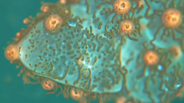 Small microorganism under microscope ultra close up. One alone microbe closeup. Realistic molecular cell and bacterium. Macro view. Bacterial immune. Dirty hand. Simplest organism. Little bacteria.