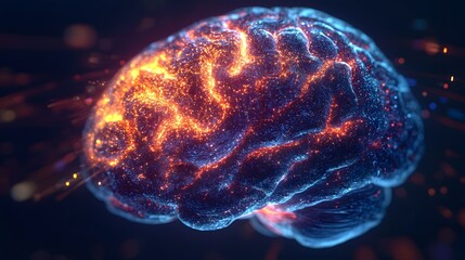 A detailed 3D rendered CT scan of a human brain with enhanced visual textures and glowing neural pathways, cool, diffused lighting for clarity, modern digital art style, clinical and insightful mood