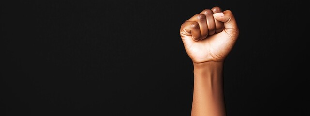 African American hand raised up and clenched into a fist. Symbol of solidarity and unity. Black History Month. Africa Day