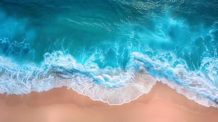 Aerial view of sandy beach with crystal blue waves at Cable Beach Western Australia Australia : Generative AI