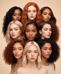 Obraz premium International Women's Day.Multi-Ethnic Women.A Group of Beautiful Women with different beauty,Hair,Skin Color.The Femininity concept, Diversity,Independence,Equality. Struggle for freedom Illustration