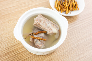 A bowl of Cordyceps Pork Ribs Soup