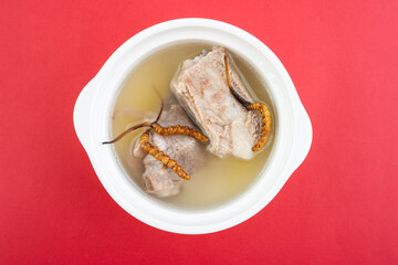A bowl of Cordyceps Pork Ribs Soup