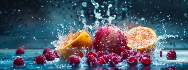 Refreshing splash of citrus and berries with water