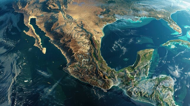 Aerial View of Mexico with Gulf of Mexico