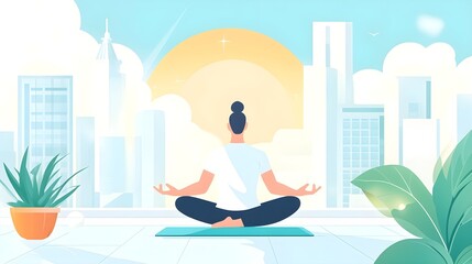 Fototapeta premium Woman Meditating in Modern City Apartment