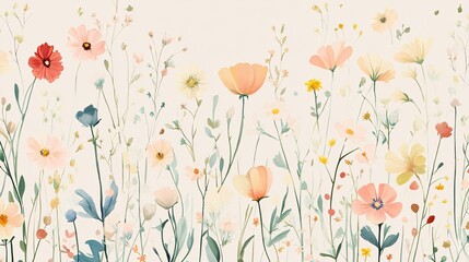 Naklejka premium Pattern of wildflowers in soft pastel hues on a pale background creating a vintage look