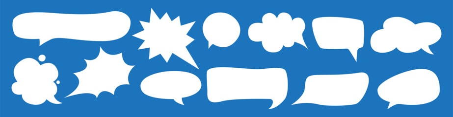 Fototapeta premium Speech talk bubbles for comics text. Blank speech bubbles, chatting box, message box for poster, t shirt, comics, banner. Vector illustration, vintage design, pop art style