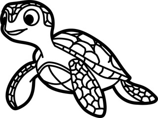 Turtle coloring outline illustration vector