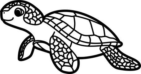 Turtle coloring outline illustration vector