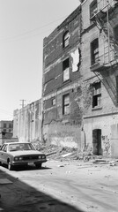Naklejka premium Urban Decay: A Black and White Glimpse of a City's Underbelly