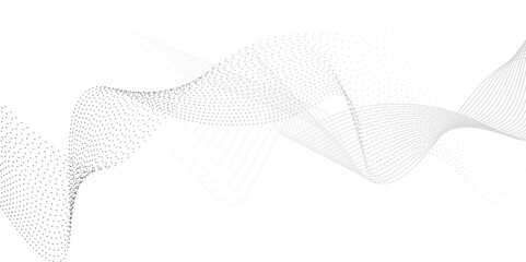 White abstract background with flowing particles. Voice sound wave liens and audio technology background