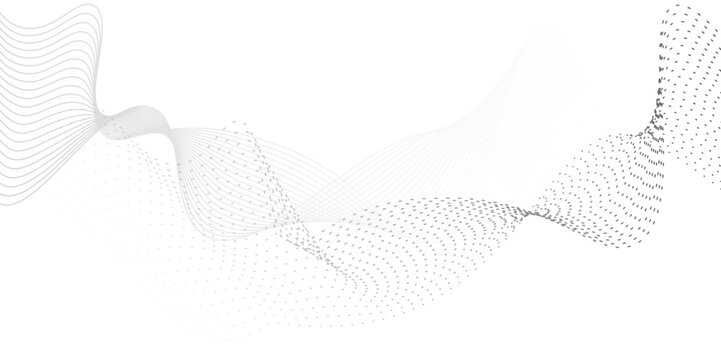 White abstract background with flowing particles. Voice sound wave liens and audio technology background