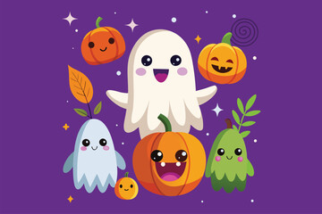 cute ghost pumpkin   Art Illustrations vector .eps