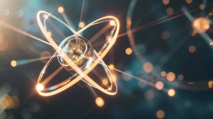 An artistic representation of an atom with glowing orbits and particles, capturing the essence of science and the mysteries of the universe.
