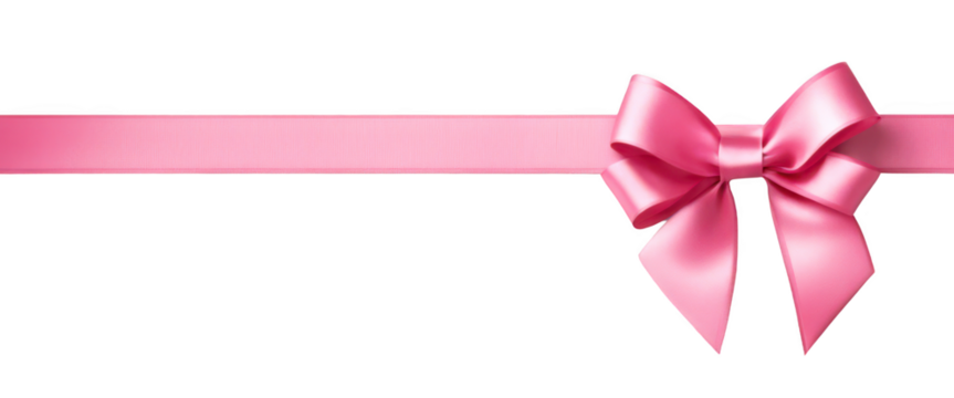 Elegant pink ribbon with a bow isolate on transparent background, png, cutout