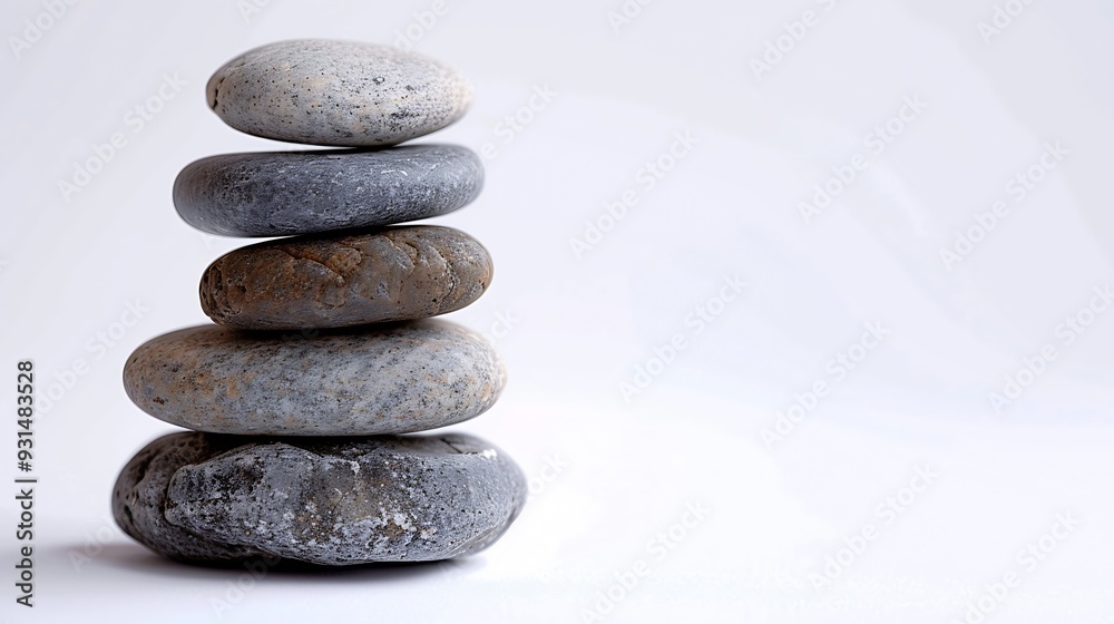 Wall mural stack stone pebble isolated on white backgroundzen balance wellness yoga spa nature travel conceptmi