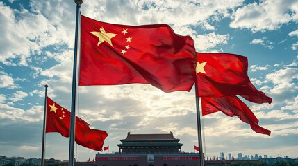 Majestic scene of the Great Wall adorned with red lanterns for a vibrant Chinese National Day celebration.