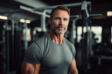 Beautiful elderly people attending gym having healthy lifestyle way of life, modern indoors sports space, Generative AI