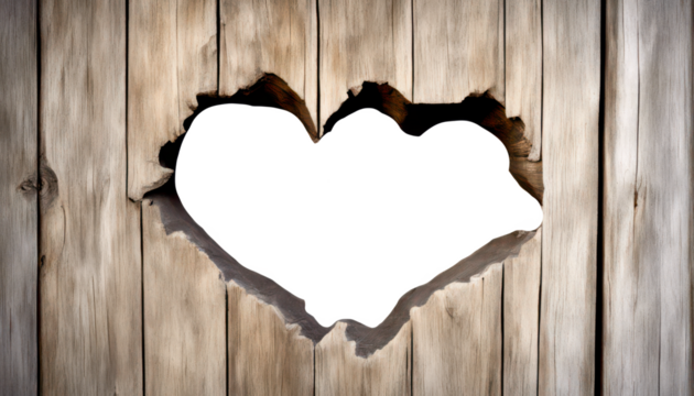 Rustic wooden backdrop features a heart shaped hole isolate on transparent background, png, cutout - Powered by Adobe