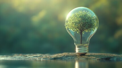 Tree Sprouting From Light Bulb Symbolizing Ideas and Development Flat Design