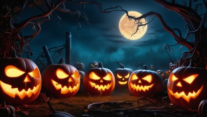 Jack O Lanterns carved with intricate swirling pattern