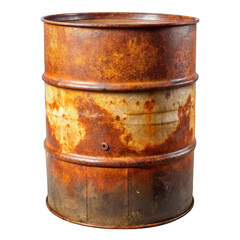 A rusty drum with a hole in it on transparent background