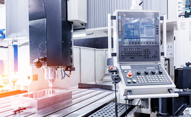 Control panel industry CNC, cutting process milling machine working injection mold part by mill...