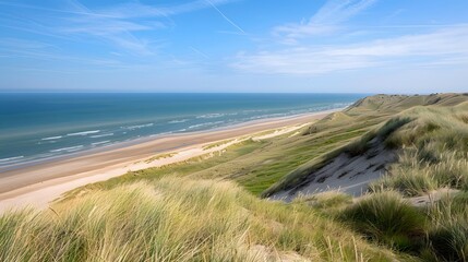 View from dune top over North Sea. 