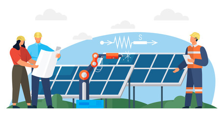 Solar panel vector illustration. The use solar panels contributes to environmental sustainability Photovoltaic technology enables efficient conversion sunlight into electrical power Sustainable energy