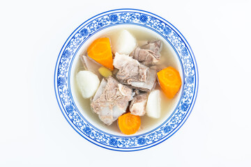 Chinese traditional soup - carrot, yam and pork bone soup