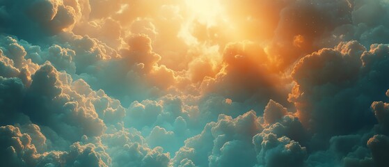 Hyperrealistic view of Heaven, celestial beauty, divine light, ethereal clouds, serene ambiance