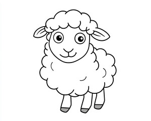 Cute kawaii sheep illustration for children's coloring book with simple minimalist design on white background