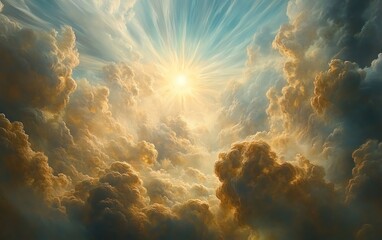 Heaven in hyperrealism, ethereal clouds, divine light, celestial landscape, serene beauty