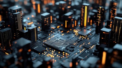 Futuristic Cityscape Resembling a Microchip