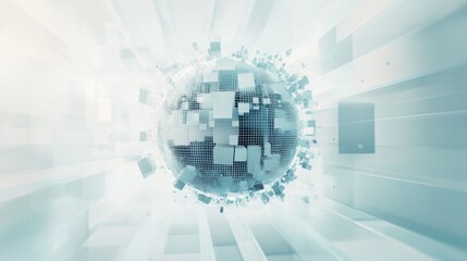 Obraz premium Fragmented Sphere with Grid Pattern in 3D Art