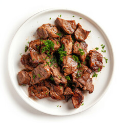 Delicious churrasco on a plate with fresh herbs from a top view