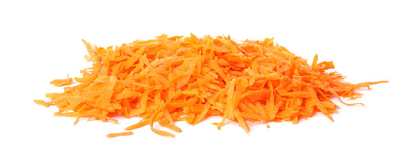 Pile of fresh grated carrot isolated on white