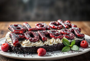 black forest cake with the letter "black forest" on top of the cake