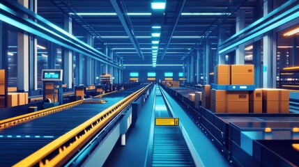Fototapeta premium High-Tech Warehouse with Digital Tracking Overlays
